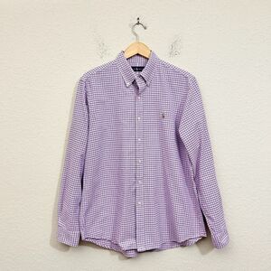 RALPH LAUREN Plaid Button Down Shirt Pink Blue LS Small Pony Retro